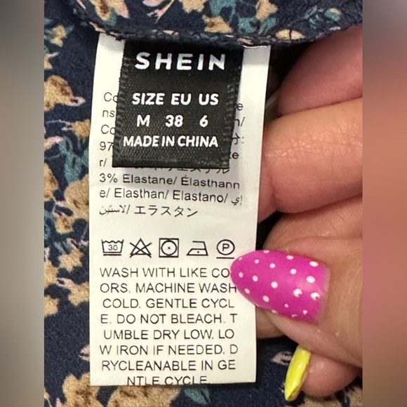 Navy and Beige Floral Long Sleeve Dress Size Medium - Picture 8 of 8